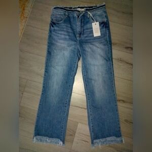 Raw Hem Risen Jeans size 13/31 waist NWT medium blue button fly and zipper